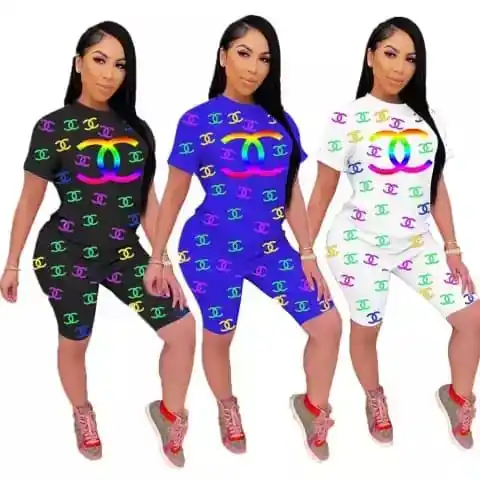 Casual fashion O neck custom print new short sets two piece set women summer clothing 2021 new arrivals women summer set