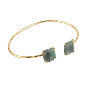 Fashion Designs Natural Rough Emerald Prong Setting <b>Bracelet</b> 24k Gold Plated Hot Sale Handmade Adjustable Unisex Bangle <b>Bracelet</b> - Product Image 3