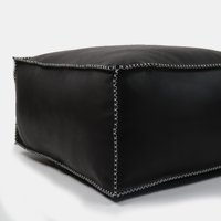 Pouf ottoman moderne pliable en cuir noir marocain fait main de luxe, carré, pour la détente, la chambre à coucher, l'extérieur, l'hôtel, la salle à manger