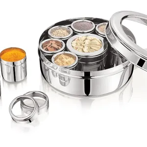 Stainless Steel Indian Spice Box Round Lunch Box Gift Item