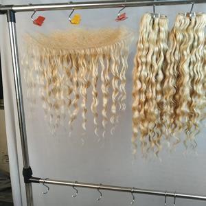 Venta al por mayor de extensiones de cabello virgen crudo indio Remy sin procesar Rubio 613 paquetes de pelucas rizadas onduladas rectas de caída cero - Product Image 2