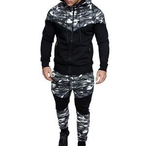 Conjuntos de camuflaje estampados para hombre, chaqueta informal de retales para Fitness, chándal, ropa deportiva, sudadera, pantalones, traje, 2 uds. - Product Image 3