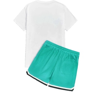 ชุดกีฬาสำหรับผู้ชายชุดวิ่งพิมพ์ลายตัวอักษรมีเชือกผูกเอวกางเกงขาสั้นสีล้วนสำหรับใส่วิ่ง - Product Image 4