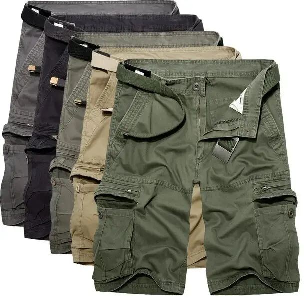 Mens Cargo Shorts Summer Cotton Shorts men Loose Multi-Pocket Shorts Casual Bermuda Trousers