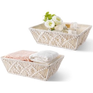 Panier en corde de coton macramé fait à la main, design moderne, forme personnalisée, élégant, décoration de Noël et du Nouvel An, rangement mural, cadeau - Product Image 3