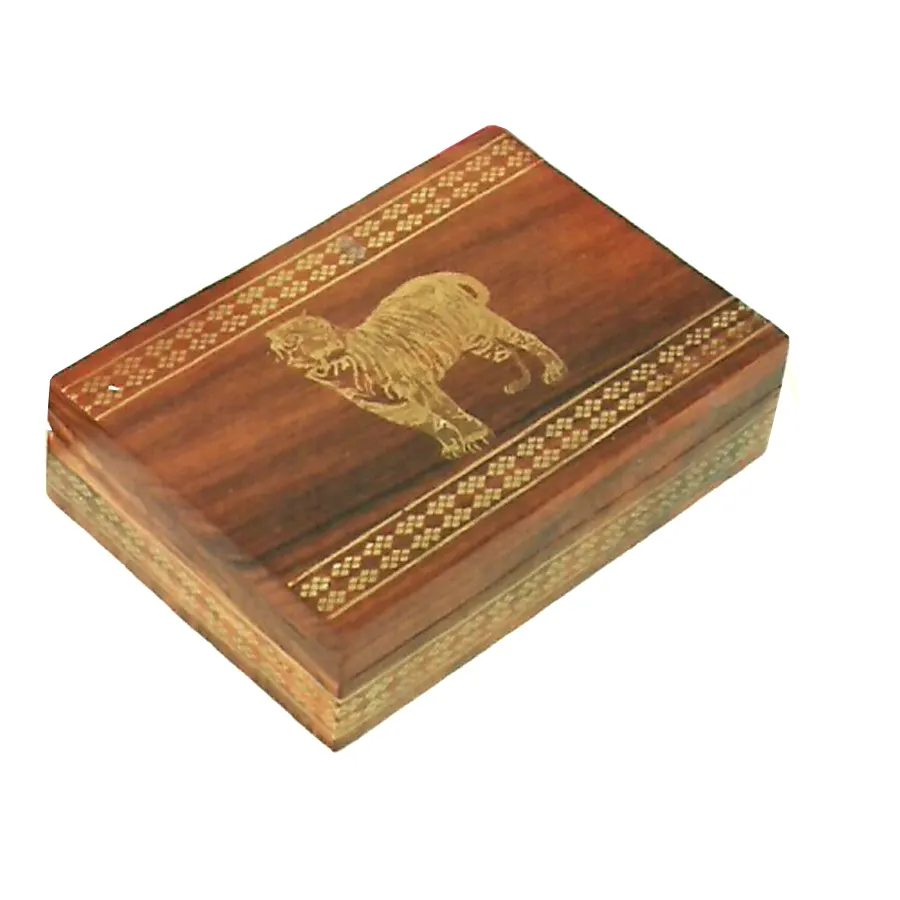 Caixa de madeira decorativa para casa, caixa de madeira com estampa de leão para armazenamento de casa