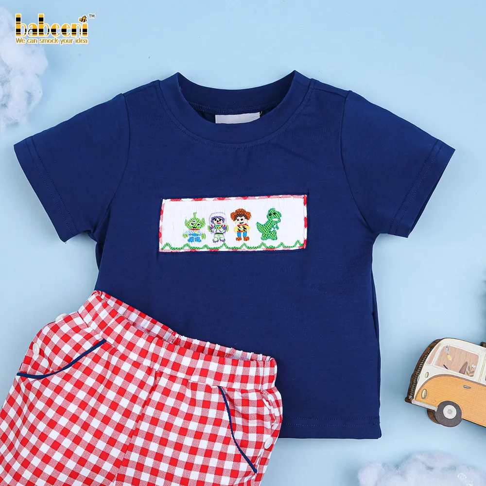 Smocked boy set cartoon figure OEM ODM set di abbigliamento per neonati su misura produttore all'ingrosso-BB1757