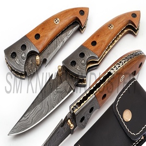 Navaja de bolsillo de acero de Damasco hecha a mano con mango de madera de olivo negro, cierre Liner Lock, plegable, OEM, alta calidad, grado industrial. - Product Image 2