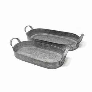 Plateau décoratif ovale galvanisé de haute qualité avec manche en bois pour la maison et le Restaurant - Product Image 1