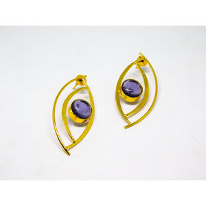 Pendientes de aro con piedra de latón para niñas y mujeres, pendientes de aro hechos a mano con acabado mate dorado, a la última moda - Product Image 3