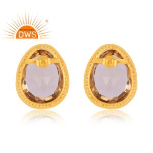 Boucles d'oreilles en argent sterling fin avec topaze citron naturelle et zircon blanc, design fait à la main, pour femmes, fabricant de bijoux - Product Image 4