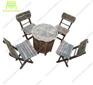 Vintage American Hotel Wooden Round Dining Table 4 Chairs Set Furniture for Outdoor or Indoor Wholesale and Bulk Sale - Product Image 1