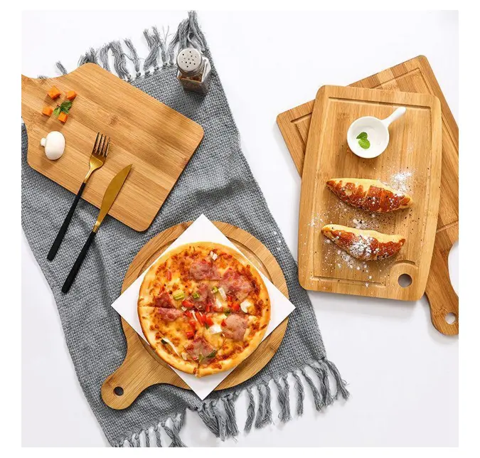 Customized size eco-friendly round/square bamboo pizza cutting board - Vietnamese bamboo tray 99 Gold Data