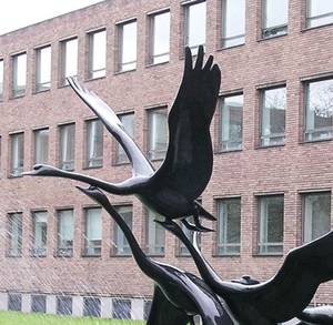 Statua di Cigno in Bronzo a Grandezza Naturale su Misura, Processo a Cera Persa, Aongking Akx-28, Fusione di Metallo, Cigni Neri in Volo per Giardino - Product Image 5