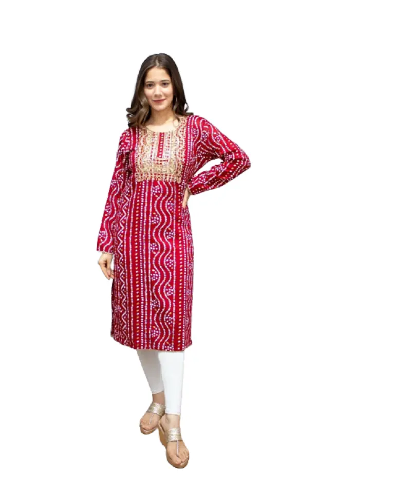 Traje de fiesta de rayón puro para mujeres y niñas, traje étnico indio bordado de manga larga, corte lateral, Kurtis