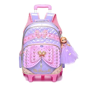 Girls kids trolley school bag Luggage Wheeled Book Bags Backpack Latest Removable Children school bags with trolley wheeled