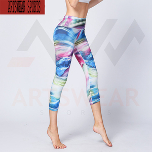 Customized latest design sublimation high quality summer wear wholesale price 100%spandex polyester gym wear <b>women</b> <b>Capri</b> 2022 - Product Image 4