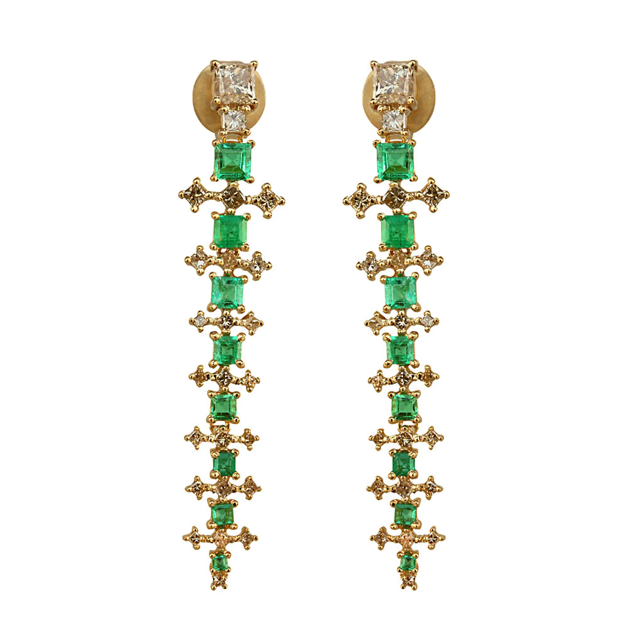 Anting-Anting Panjang Emas 18K Polos Perhiasan Bagus Zamrud Kualitas Tinggi Batu Permata Berlian Irisan Alami