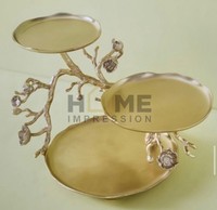 Support à gâteau rond élégant en aluminium décoratif floral, style antique, 8 compartiments, multi-niveaux, motif feuille, écologique