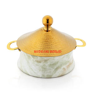 Olla de metal con tapa martillada dorada, hecha a mano cazuela de calidad superior, calentador de alimentos de metal decorativo de tamaño personalizado - Product Image 2