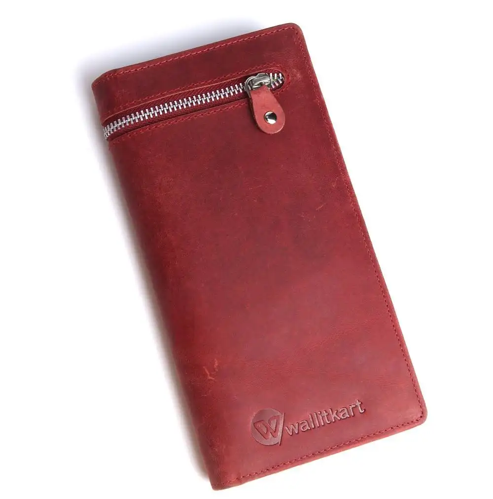 Premium kalite sıcak satış lüks Vintage deri bayan uzun cüzdan RFID koruma ve çoklu kart yuvası