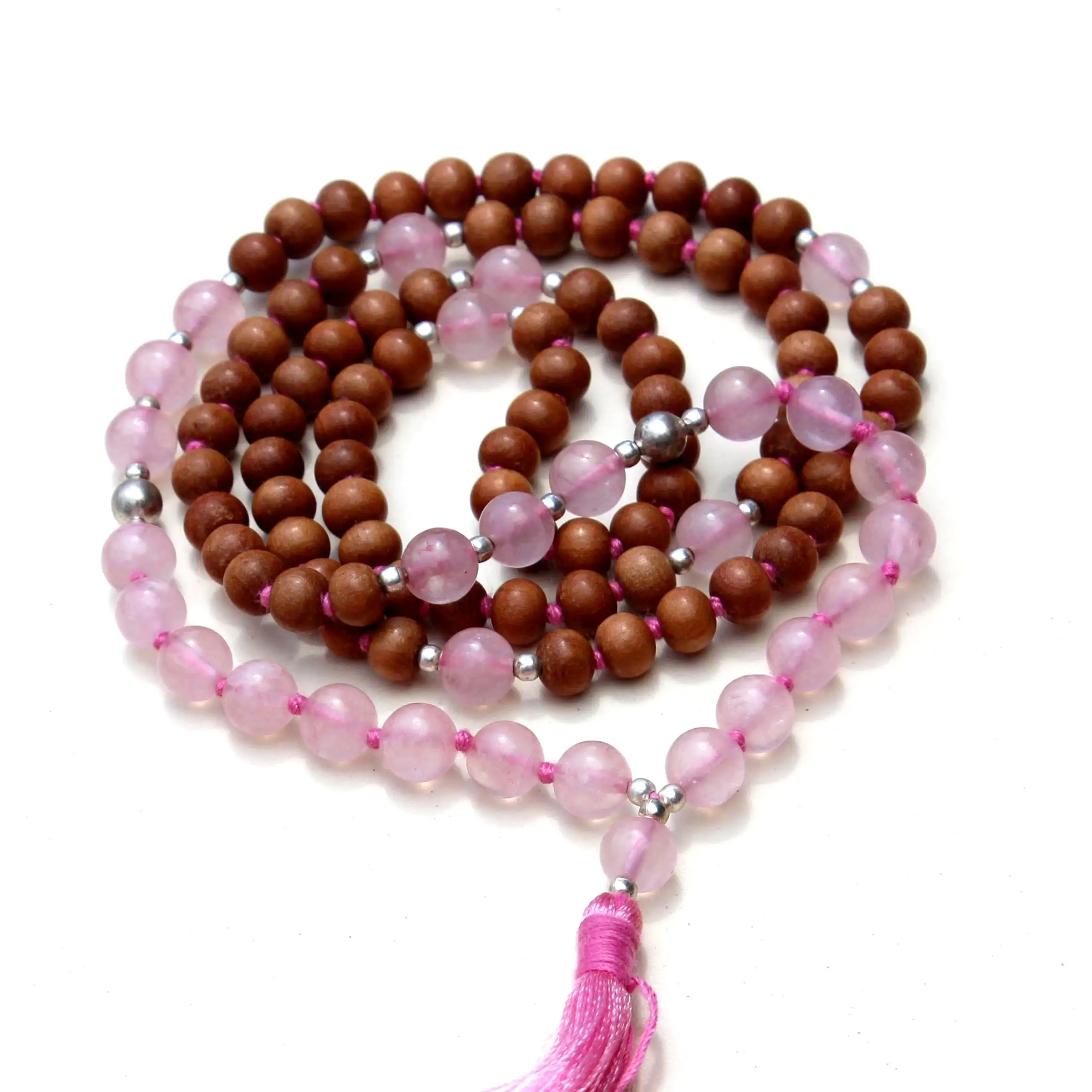 Kalung Mala Manik Doa 108 Chakra Hati Kayu Mawar Grosir