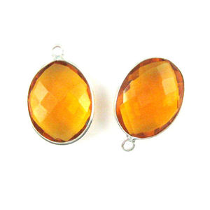 Pendentif en quartz citrine naturelle 14x18mm forme ovale à facettes fines breloque en argent 925 pierre précieuse jaune pendentif citrine - Product Image 1