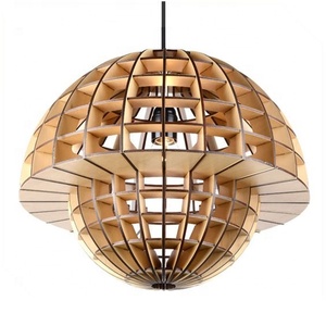 Lampe suspendue ronde en bois scandinave, finition thermolaquée, grande taille, lumière LED blanc chaud pour salon, plafond suspendu - Product Image 1