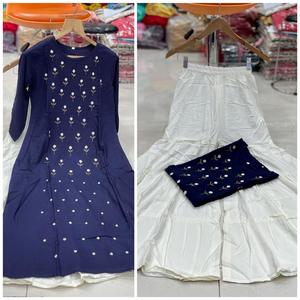 Nouvellement lancé femmes décontracté deux pièces ensemble Reyon Kurti Sharara Style fantaisie travail manuel brodé poignets dentelle boutons Vintage automne - Product Image 3