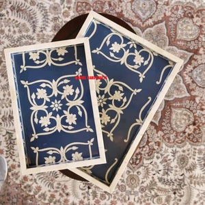 Colored Mother of Pearl Inlay Wooden Serving Tray | Handmade Ramadan <b>Eid</b> Decor Tray | Luxury Kitchenware Platter <b>Gift</b> Home Decor - Product Image 1