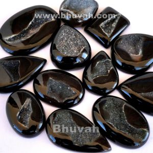 หินอัญมณีแบบหลังเบี้ยเกรดสูง,หินโมราสีดำ Druzy ผลิตจากอินเดีย - Product Image 4