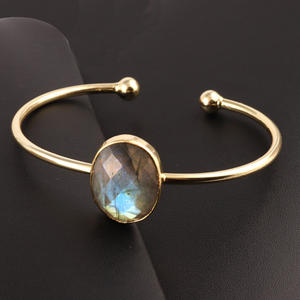 Bracelet en pierre précieuse à facettes ovale, or/argent, labradorite bleue naturelle, réglable, 1 pièce - Product Image 3