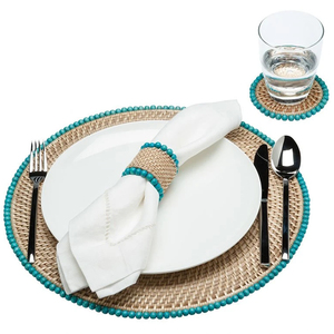 <b>Rattan</b> <b>Placemat</b> Painted Wood Beads Handwoven Eco-Friendly Classic Style Coaster Included Made Vietnam Carton Packed for Hotels - Product Image 1