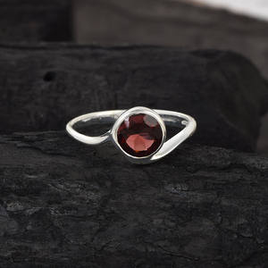 S925 Sterling <b>Silver</b> Fine Dainty Band Red <b>Garnet</b> Natural Faceted Round Gemstone Wedding <b>Ring</b> Jewelry Best Wholesale Manufacturer - Product Image 2