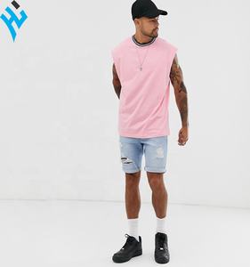 Último nuevo estilo de los hombres 100% algodón a rayas cuello redondo impreso costilla de gran tamaño estilo bordado Vintage para hombres camiseta sin mangas - Product Image 4