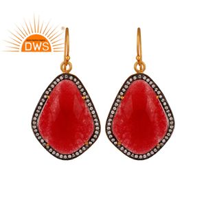 Pendientes de plata de ley 925 y Circonia cúbica, joyería con piedras preciosas de Aventurina roja, venta al por mayor - Product Image 1