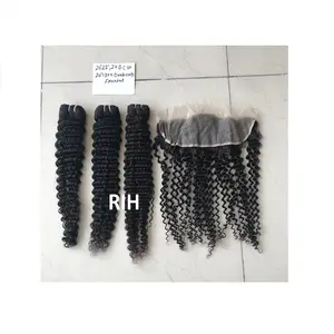 Mechones de cabello humano rizado Virgen sin procesar, extensiones de cabello humano Frontal de la India, con buena densidad, 13x4 Hd