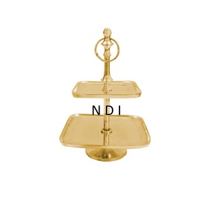 Soporte Redondo de Dos Niveles para Servir Pasteles, Decorativo, de Aluminio con Acabado Dorado, para Fiestas y Celebraciones de Lujo, para Bodas - Product Image 1