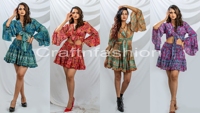 Minifalda de chifón estilo bohemio vintage indio con estampado floral, talla grande, moda de verano