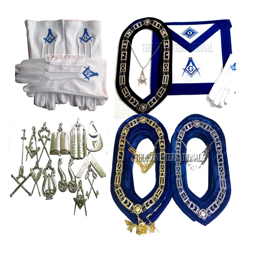 Masonic Regalia Master Mason Apron, Chain Collar with Jewels