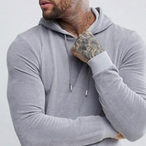 Sweat à capuche à manches longues pour hommes, vêtements de sport, en velours gris avec capuche/Muscle, avec ourlet incurvé, offre spéciale - Product Image 2