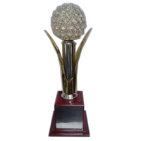 Trofeo Redondo de Cristal y Diamante, Metal de Latón Pulido con Recubrimiento de Níquel Negro, Modelo de Regalo Empresarial con Temática Deportiva, Artesanía en Metal