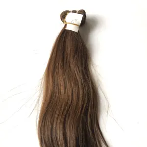 Extensiones de cabello humano Remy liso de doble estiramiento, Color marrón, 100g