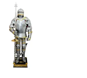 Armadura Medieval de Caballero de Acero Inoxidable, Traje de Armadura Completo, Casco de Cruzado, Armadura de 6 Pies - Product Image 1