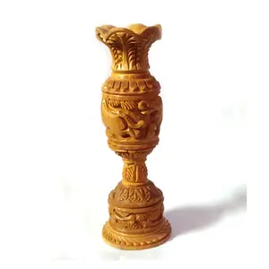 木製象刻まれたペンホルダーインドの手作り彫刻長い円筒形の花瓶天然木製製