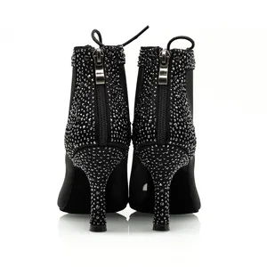 Bottes de danse sociale en cristal noir, chaussures confortables, 8.5cm, salon bacata, talon de danse