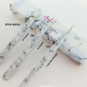 New Best Quality Gray Color Marble Design Eyelash Extension Tweezers Straight & 90 Degree Eyelash Tweezers Custom Logo - Product Image 1