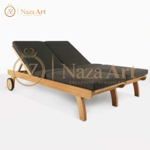 Teak Wood Double Sunbed Outdoor Sun Lounger With Waterproof <b>Cushion</b> For Outdoor Furniture And Hotel Furniture - Product Image 1