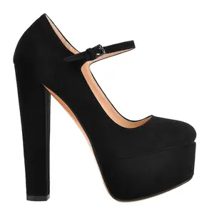 Escarpins à bout rond pour femmes, plate-forme, chaussures noires à talons hauts et grande taille