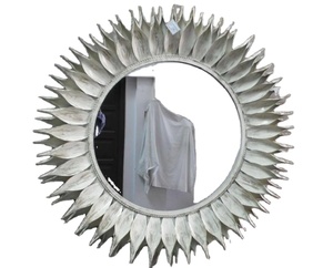 Grand format de feuille, en argent sterling, décoration de maison, cadre métallique, suspendu, miroir mural décoratif - Product Image 1